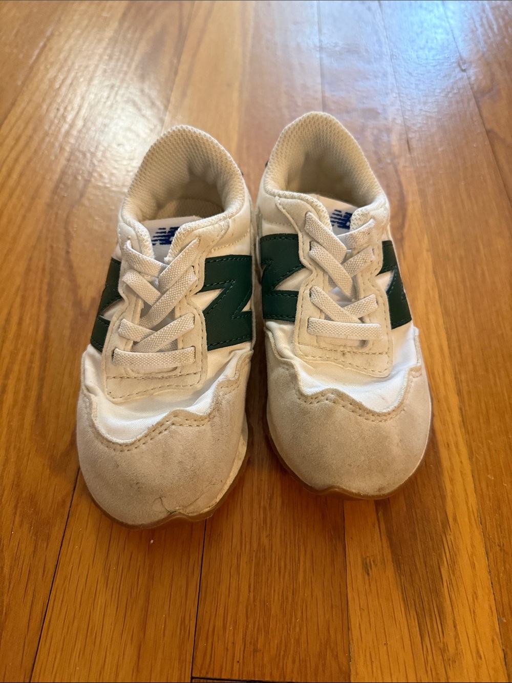 New Balance Kids White and Dark Green Athletic Sneakers